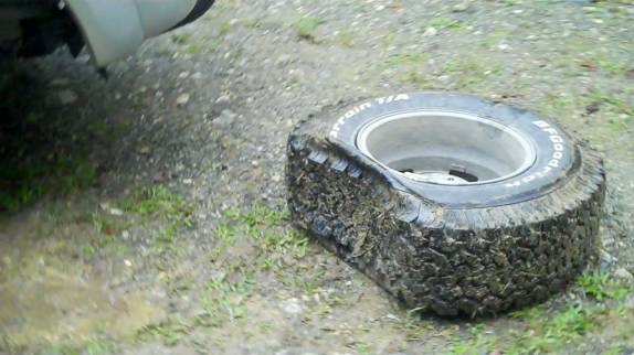 Pneu furado da Fiona, no PETAR